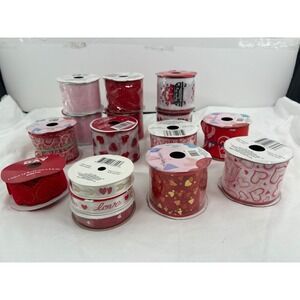 Unbranded Valentine's Day Ribbon Lot 16 Spools Pink Red Hearts Love Good Mixed